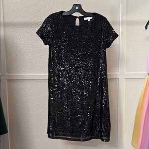 Black Sequin Short Sleeve Dress